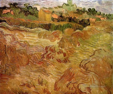 150の主題の芸術作品 Painting - オーヴェールを背景にした麦畑 フィンセント・ファン・ゴッホの風景